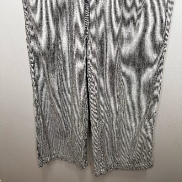 Max Studio Pants Linen Black & White Striped Pockets Adjustable Size 27 - Picture 3 of 11